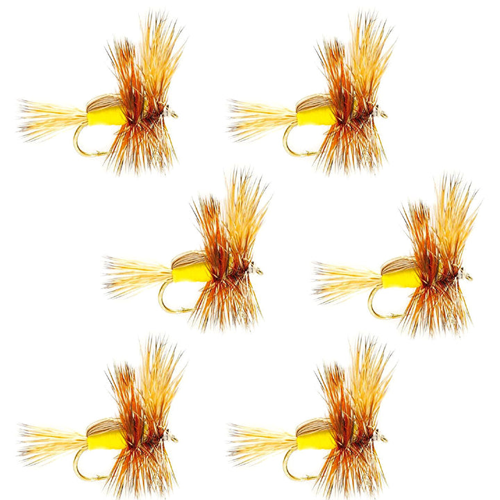 Yellow Humpy Classic Hair Wing Dry Fly - 6 Flies Hook Size 16