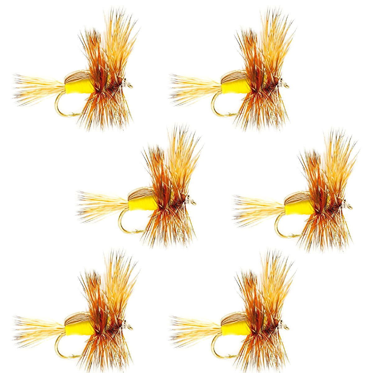 Yellow Humpy Classic Hair Wing Dry Fly - 6 Flies Hook Size 16