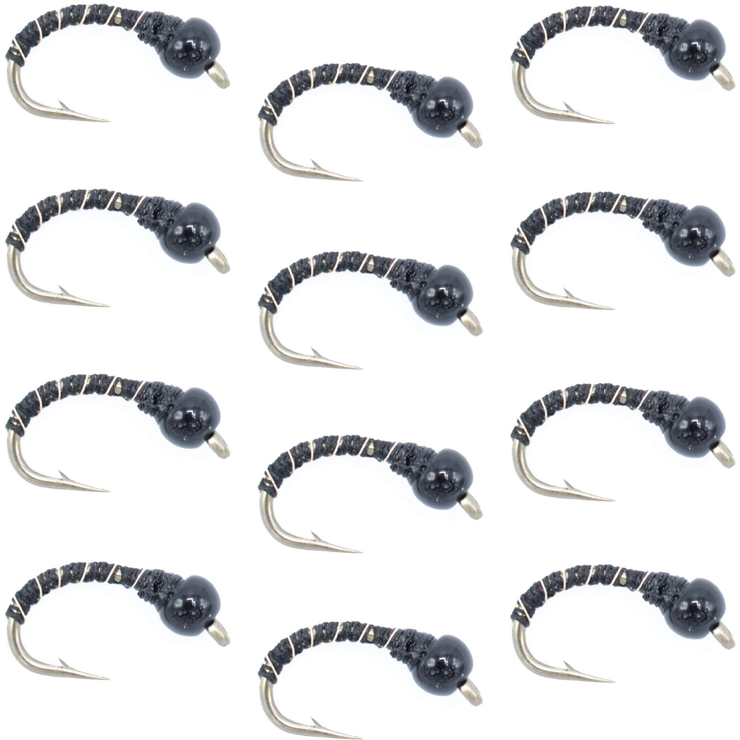 Black Zebra Midge - Black Bead Head - 1 Dozen - Size 18 - Tailwater and Lake Fly Fishing Flies