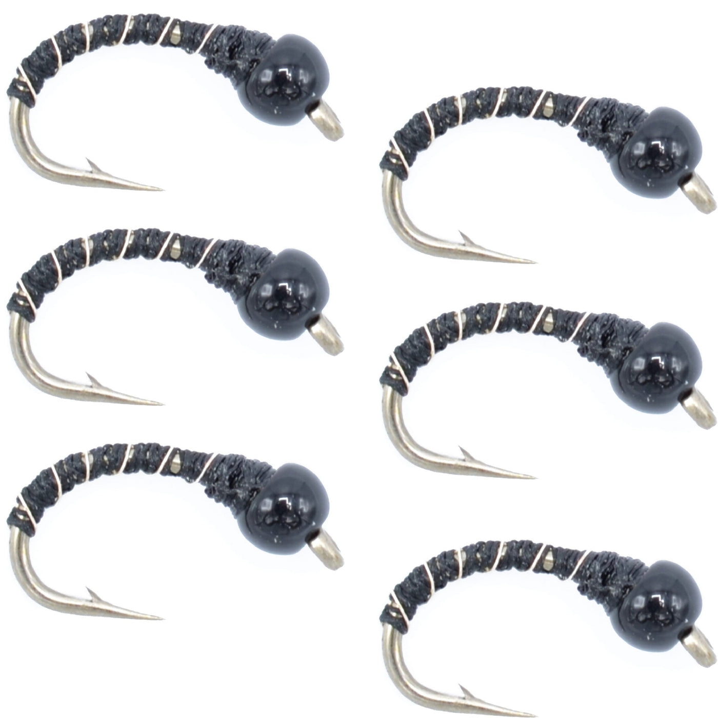 Black Zebra Midge - Black Bead Head - 6 Flies Size 14 - Tailwater and Lake Fly Fishing Flies