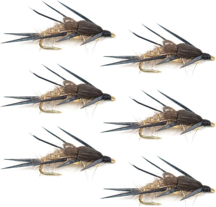 Double Bead Gold Ribbed Hare's Ear Nymph Fly Fishing Flies - Trout and Bass Wet Fly - 6 Flies Hook Size 12