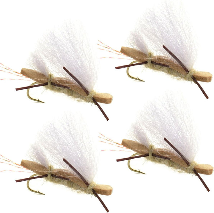 4 Pack Chubby Chernobyl Ant Tan Foam Body Grasshopper Fly - Hook Size 10