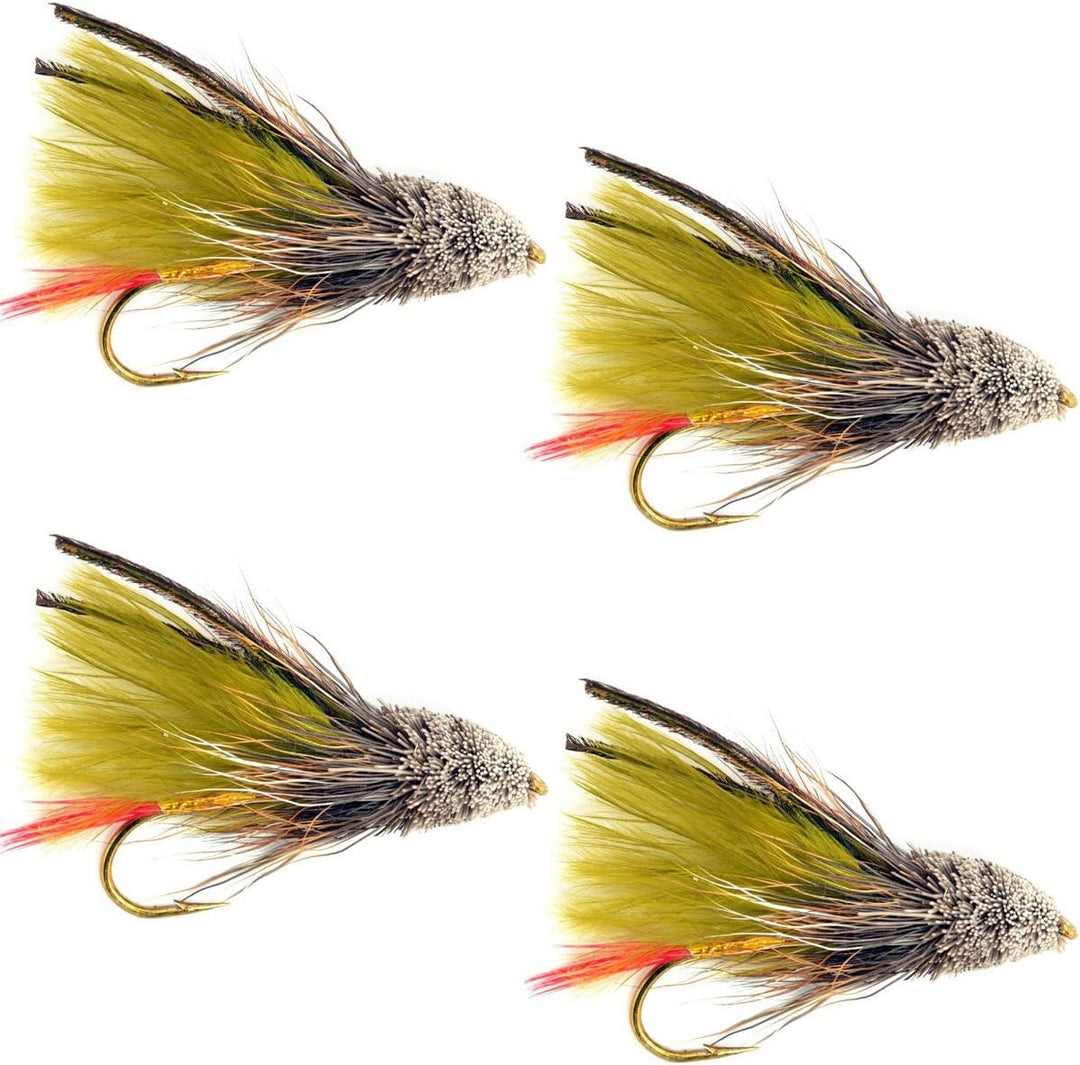 Olive Marabou Muddler Minnow Streamer Flies - 4 Fly Fishing Flies - Hook Size 8