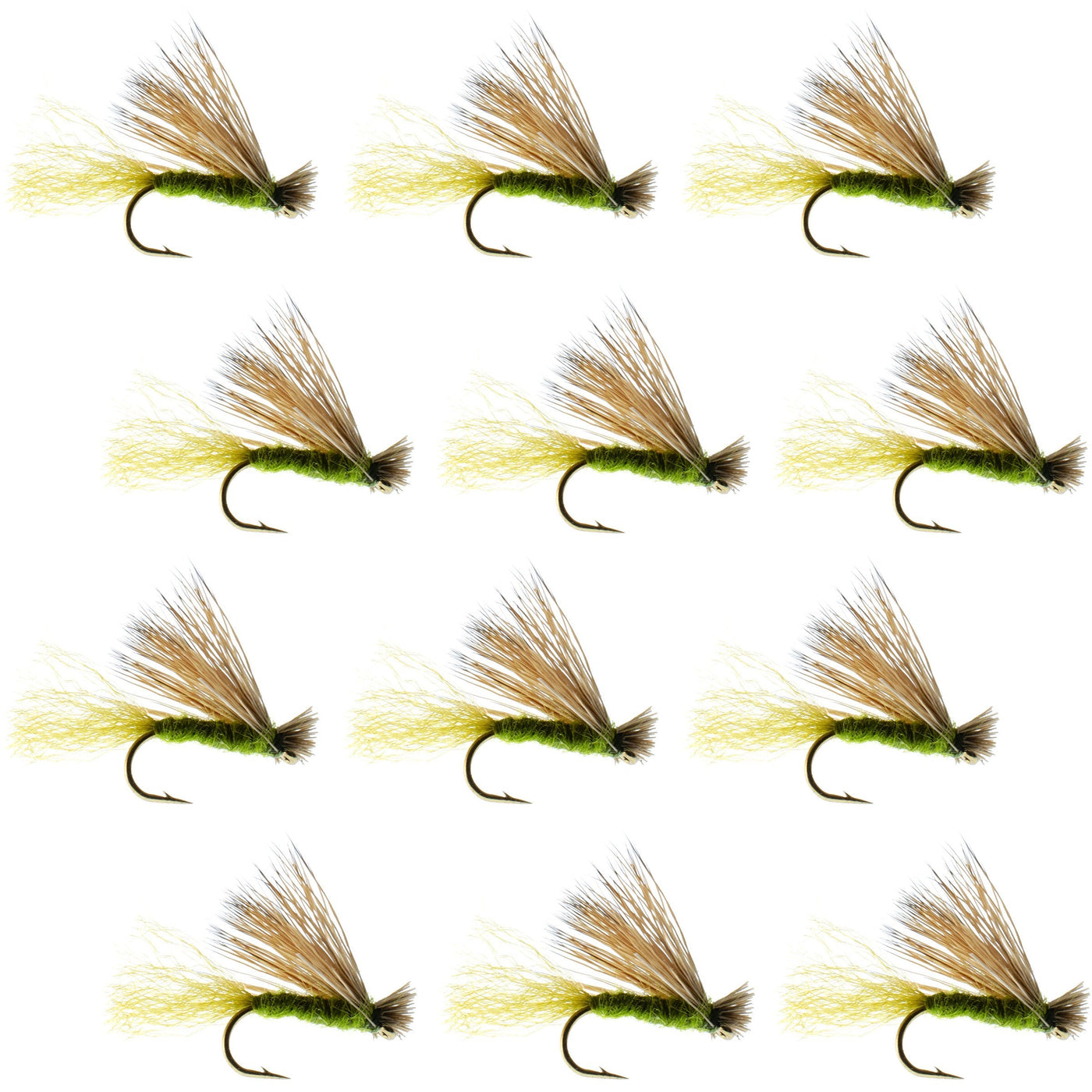 Olive X Caddis Emerging Caddis Adult Trout Dry Fly - 1 Dozen Flies Hook Size 16