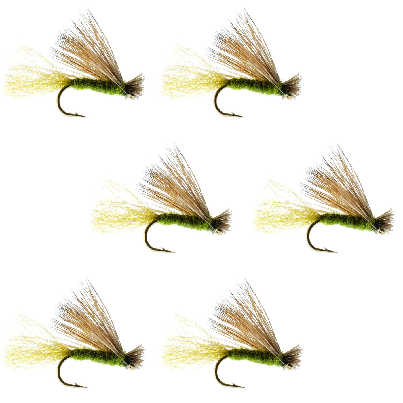 Olive X Caddis Emerging Caddis Adult Trout Dry Fly - 6 Flies Hook Size 16